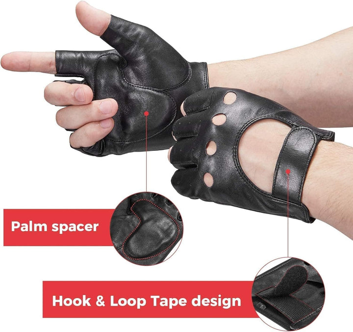 Motorcycle Fingerless Gloves, Black - Kemimoto
