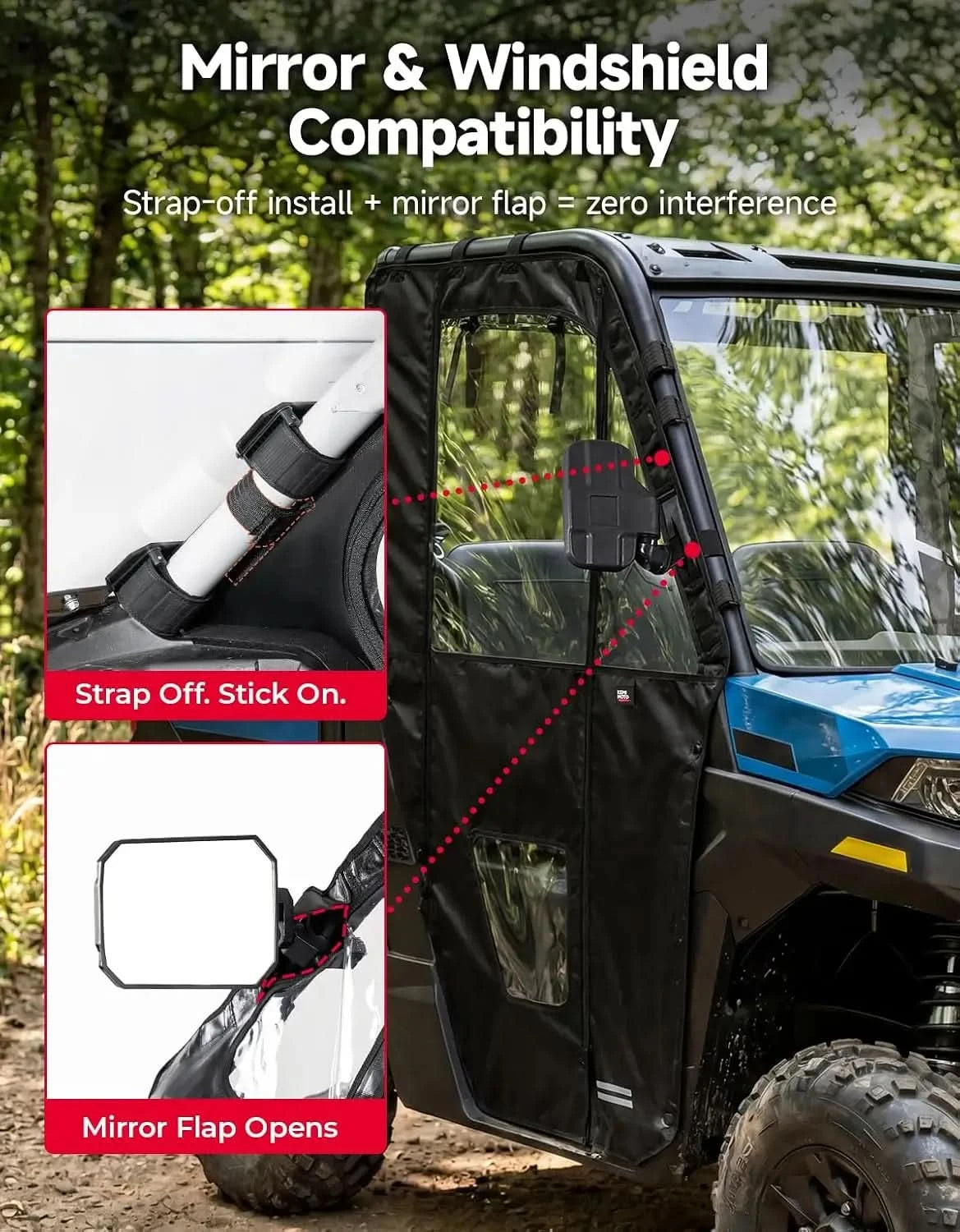 UTV Soft Cab Enclosure Doors with YKK Zipper, Tear-Resistant Water-Resistant for Polaris Ranger SP 570 2022-2026, 2 Door