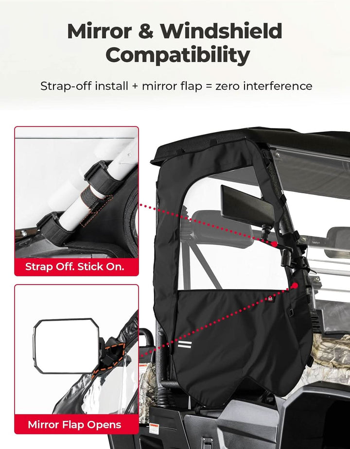 UTV Cab Enclosure Waterproof 1680D Soft Side Doors for Hisun, Axis, Coleman, Massimo MSU 500 - Kemimoto