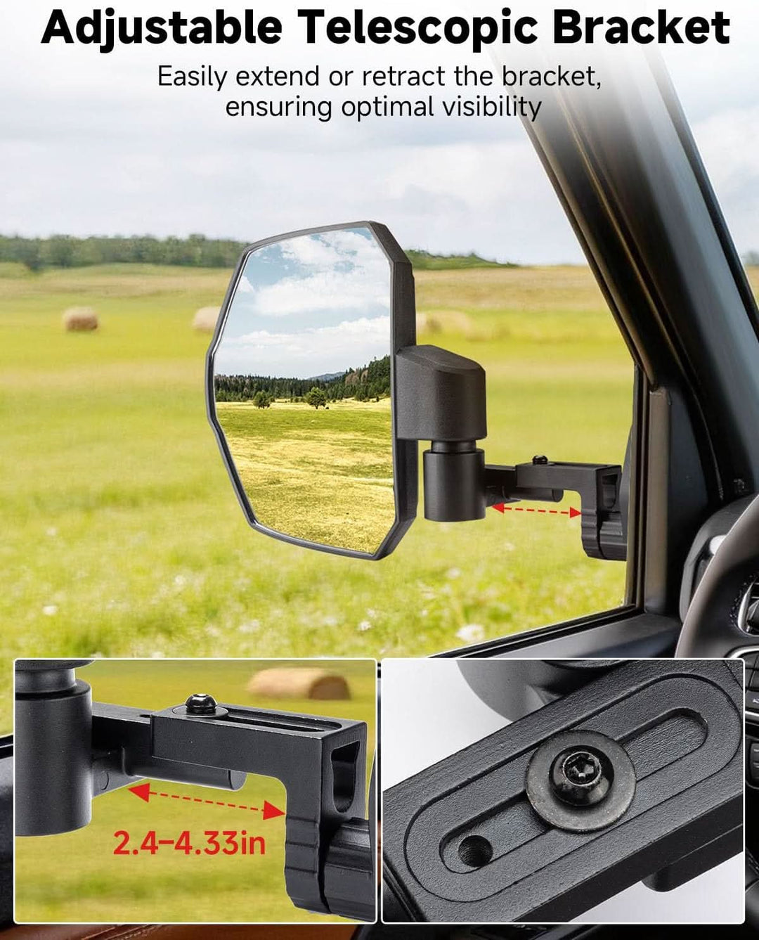 UTV Side Mirrors for Polaris Ranger Crew/XD 1500 2024-2026 - Kemimoto