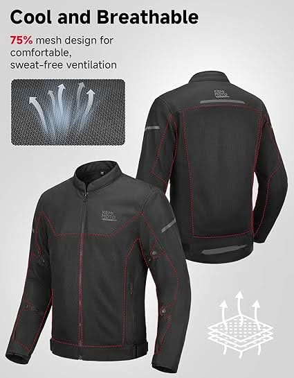 Men’s Mesh Jacket with CE Armor For Motorcycle Riding - Kemimoto