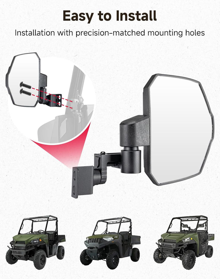 UTV Side View Mirrors for Polaris Ranger 570/500/900 XP 2014-2026 - Kemimoto