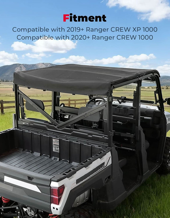 UTV Crew Roof Soft Top for Polaris Ranger Crew XP 1000/Crew 1000 2019-2026 - Kemimoto