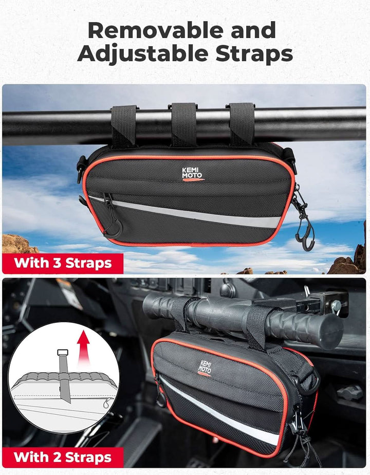 UTV Roll Cage Storage Bag for UTV, ATV, Golf Cart, Bike, 11" x 5", Black & Red - Kemimoto