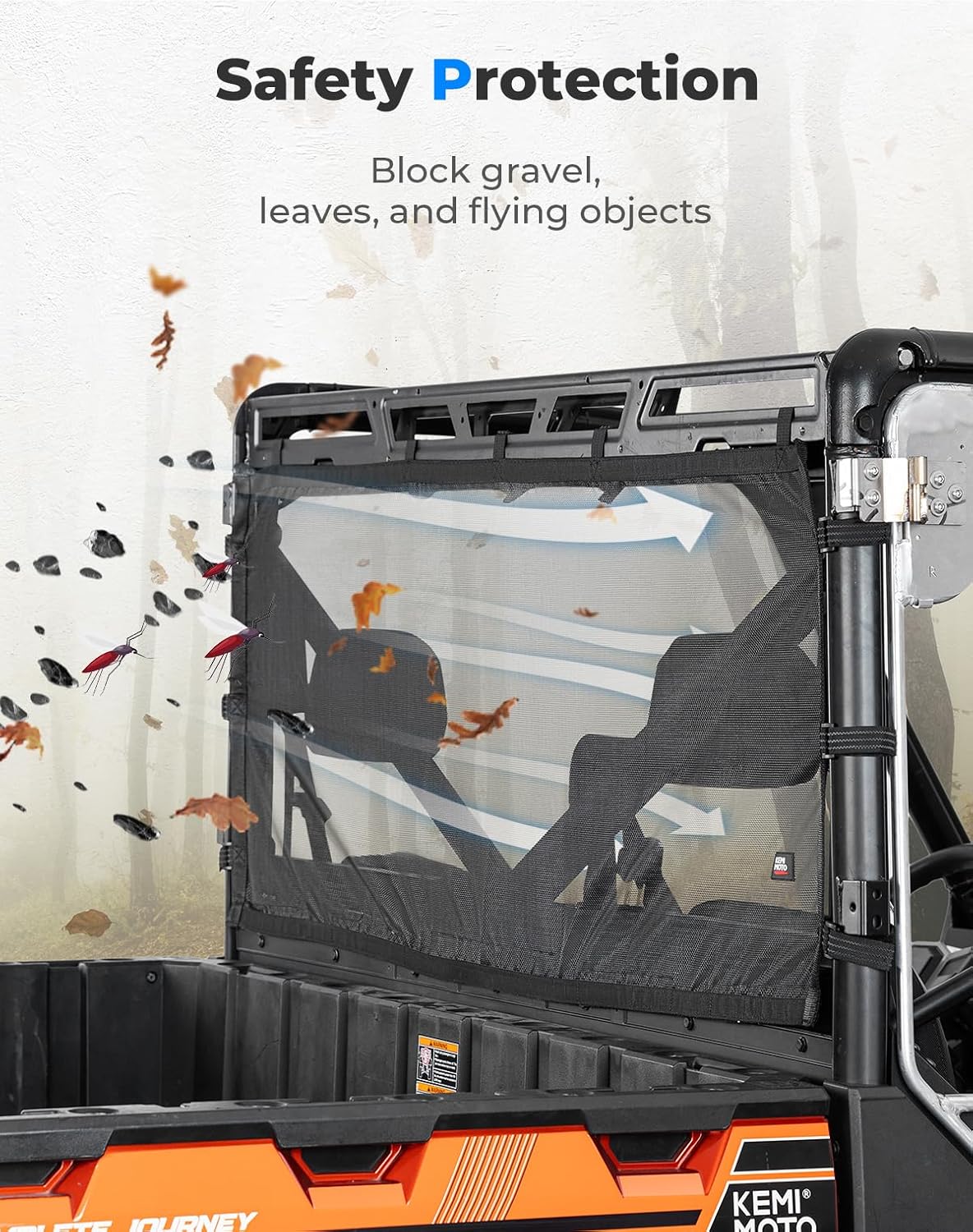 UTV Sunshade Soft Rear Window Net for Polaris Ranger 1000 XP/CREW 2017-2025 - Kemimoto