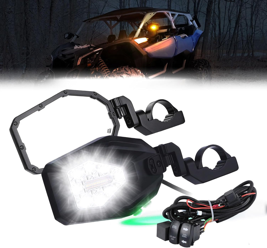 Rear View Side Mirrors with LED Spot Lights for 1.6"-2" Polaris RZR Can Am - Kemimoto