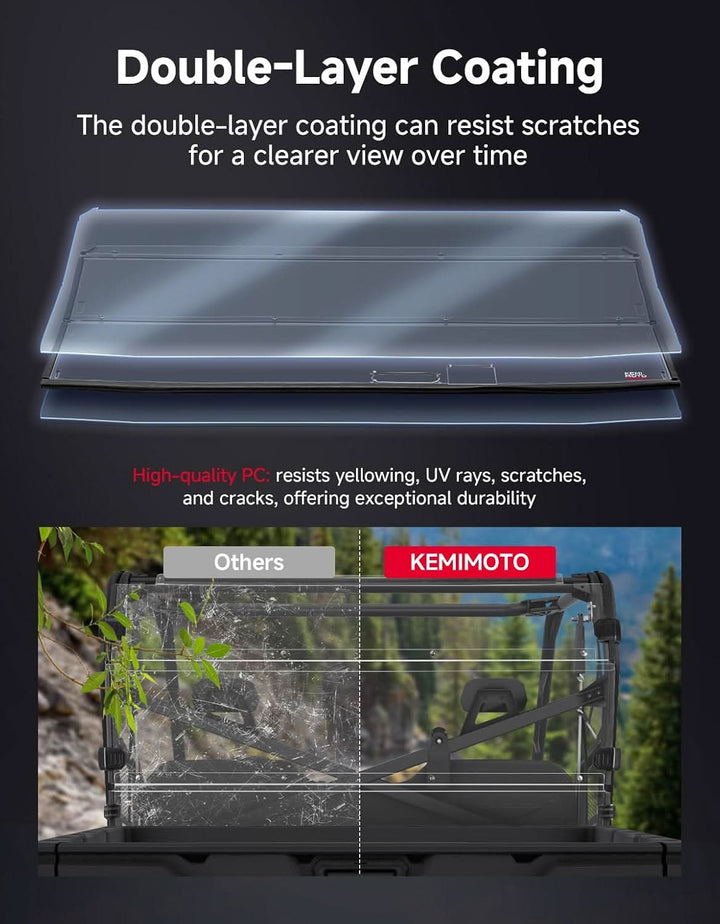 Rear Windshield, Hard-Coated Scratch-Resistant for Polaris Ranger 570 Full Size / 800 / 800 XP / Crew 2012-2025