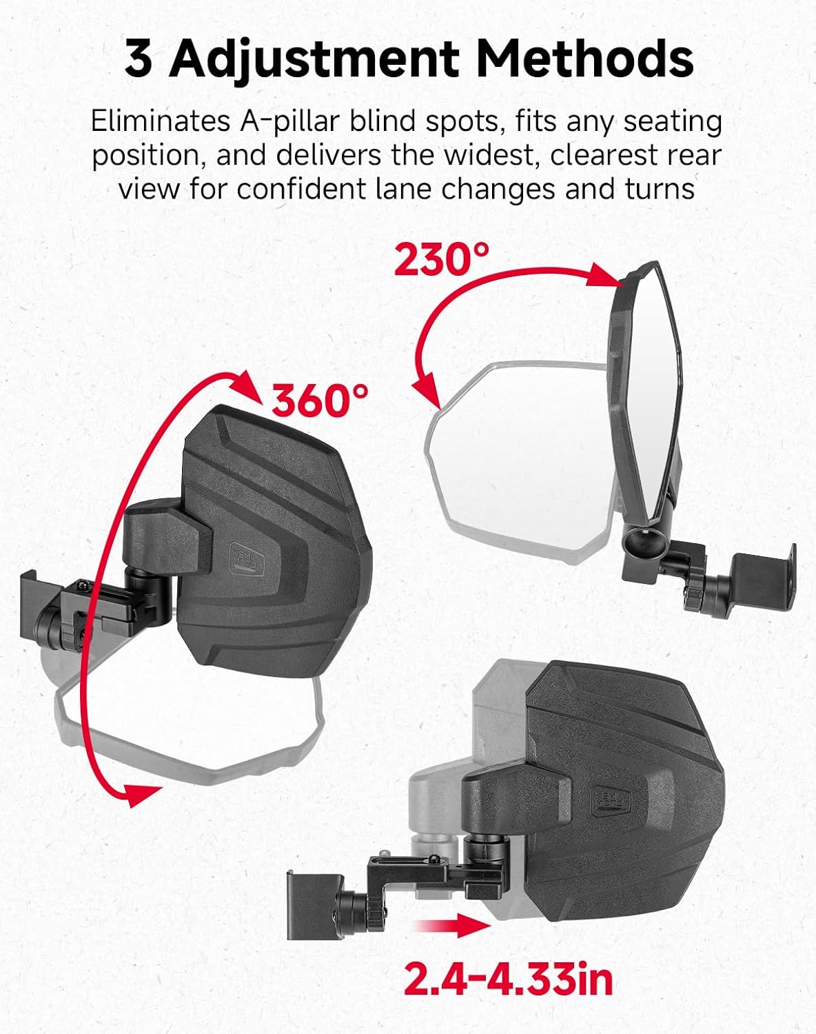 UTV Side View Mirrors for Polaris Ranger 570/500/900 XP 2014-2026 - Kemimoto