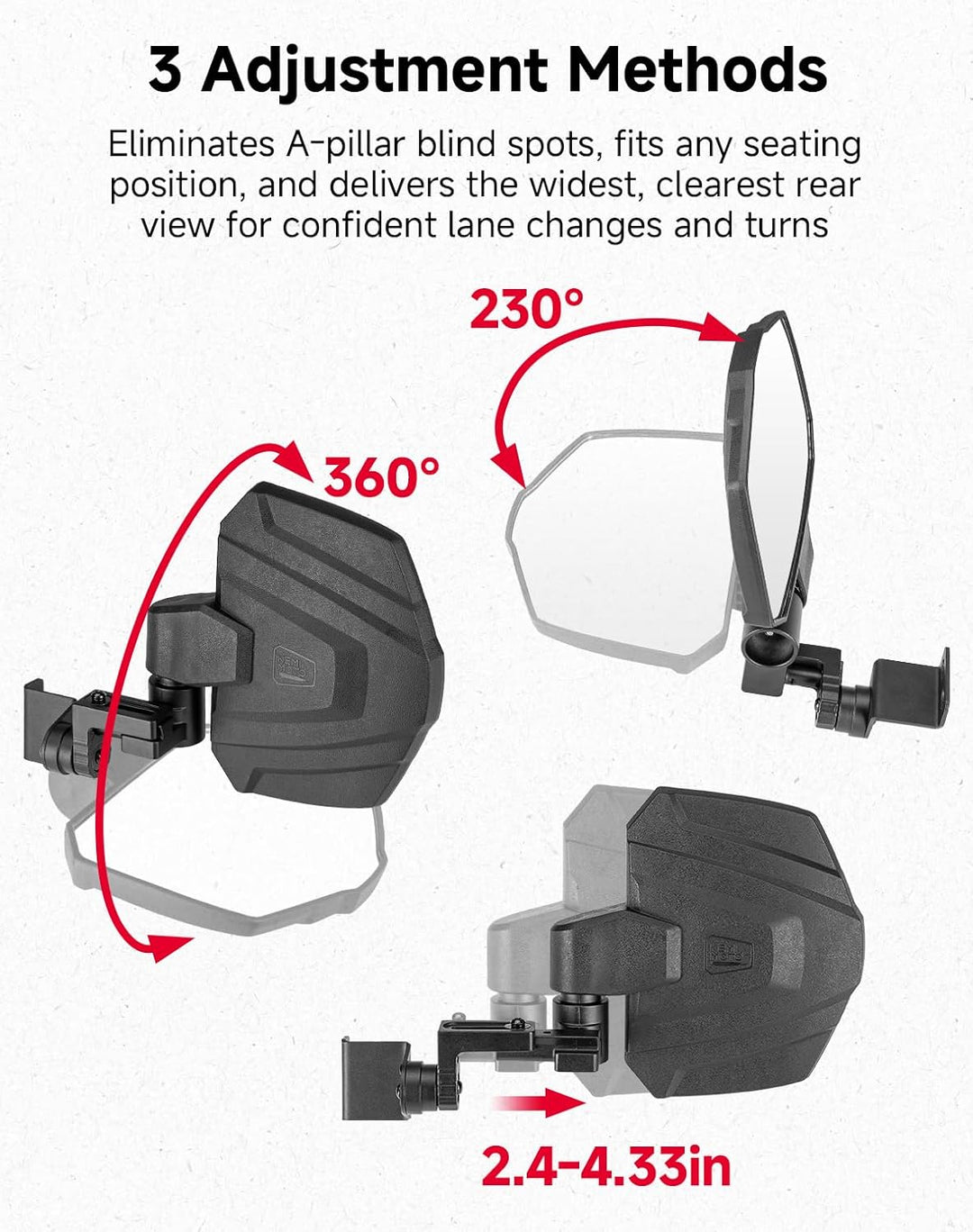 UTV Side View Mirrors for Polaris Ranger 570/500/900 XP 2014-2026 - Kemimoto
