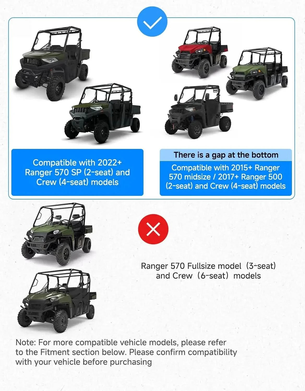 UTV Front Vented Windshield, Scratch-Resistant Anti-UV for Polaris Ranger Midsize SP 570 / Crew 2022-2026