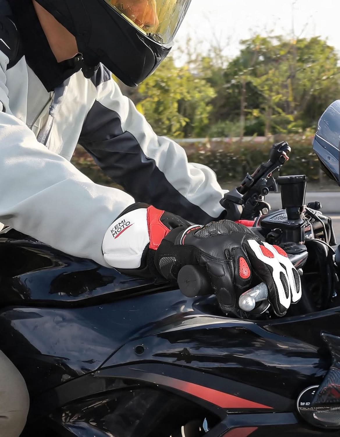 Leather Motorcycle Gloves for Men with Touchscreen