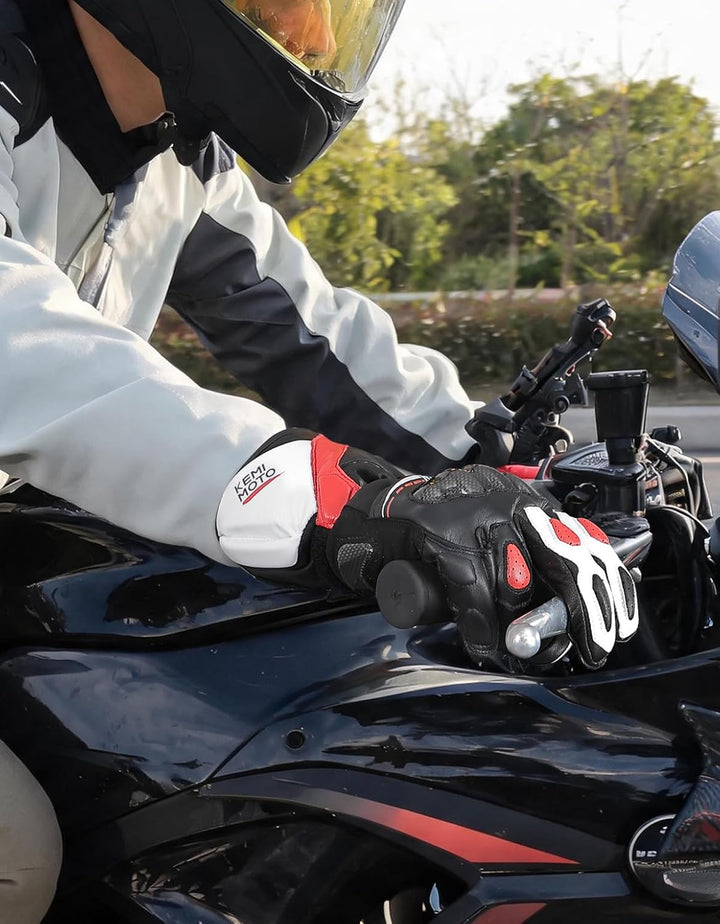 Leather Motorcycle Gloves for Men with Touchscreen