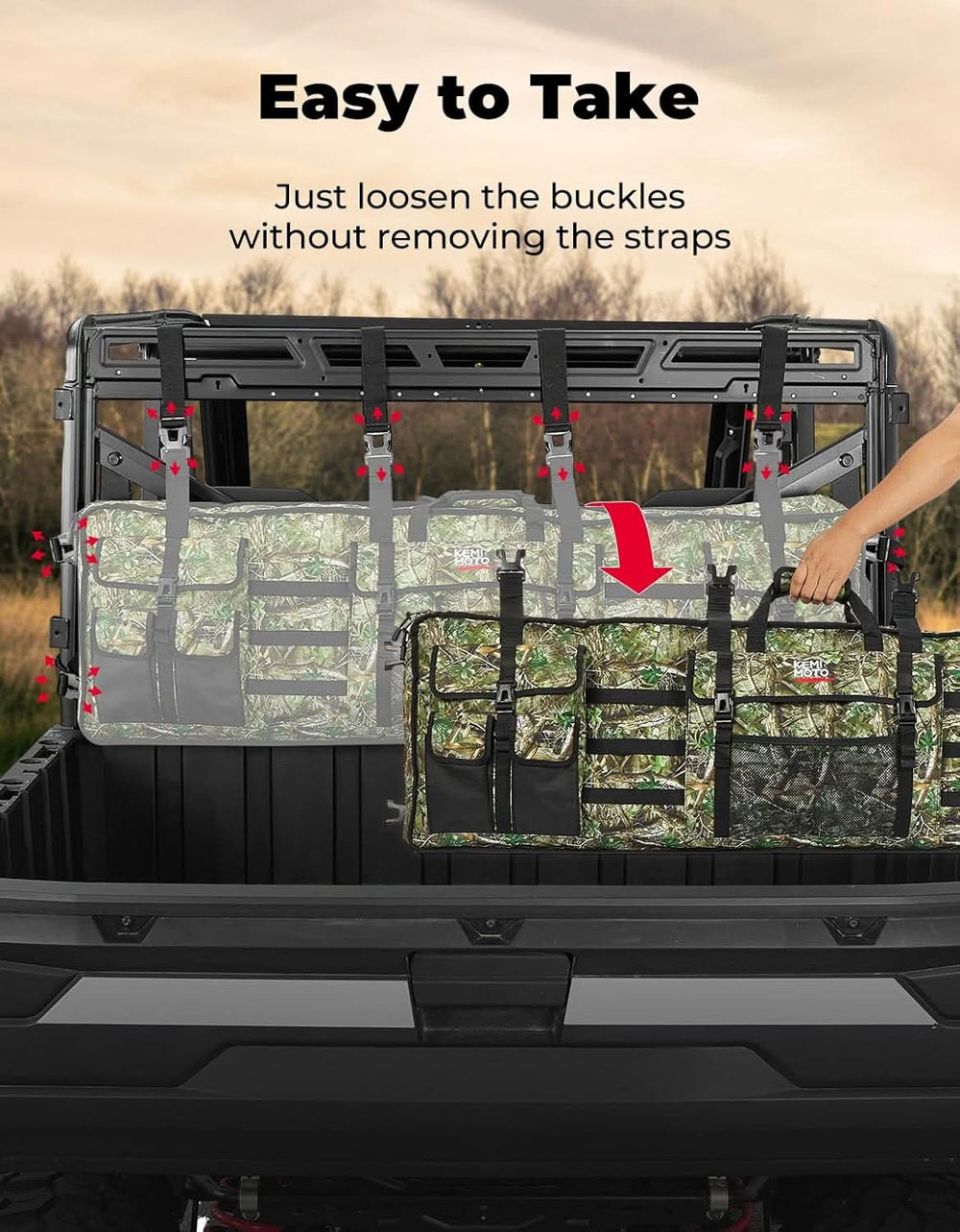 UTV Hunting Tool Bag Rack, Rear Roll Cage Carrier Case - Kemimoto