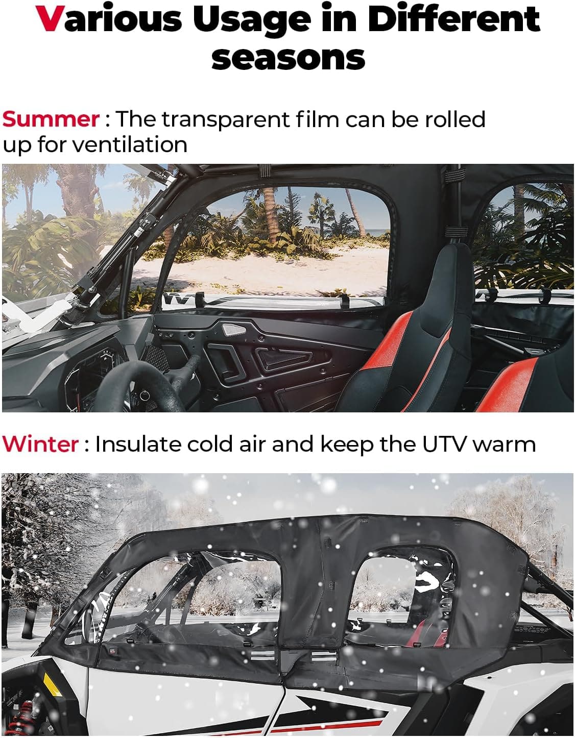 Soft Cab Enclosure Upper Doors for Polaris RZR XP 4 1000 2024-2025 - Kemimoto