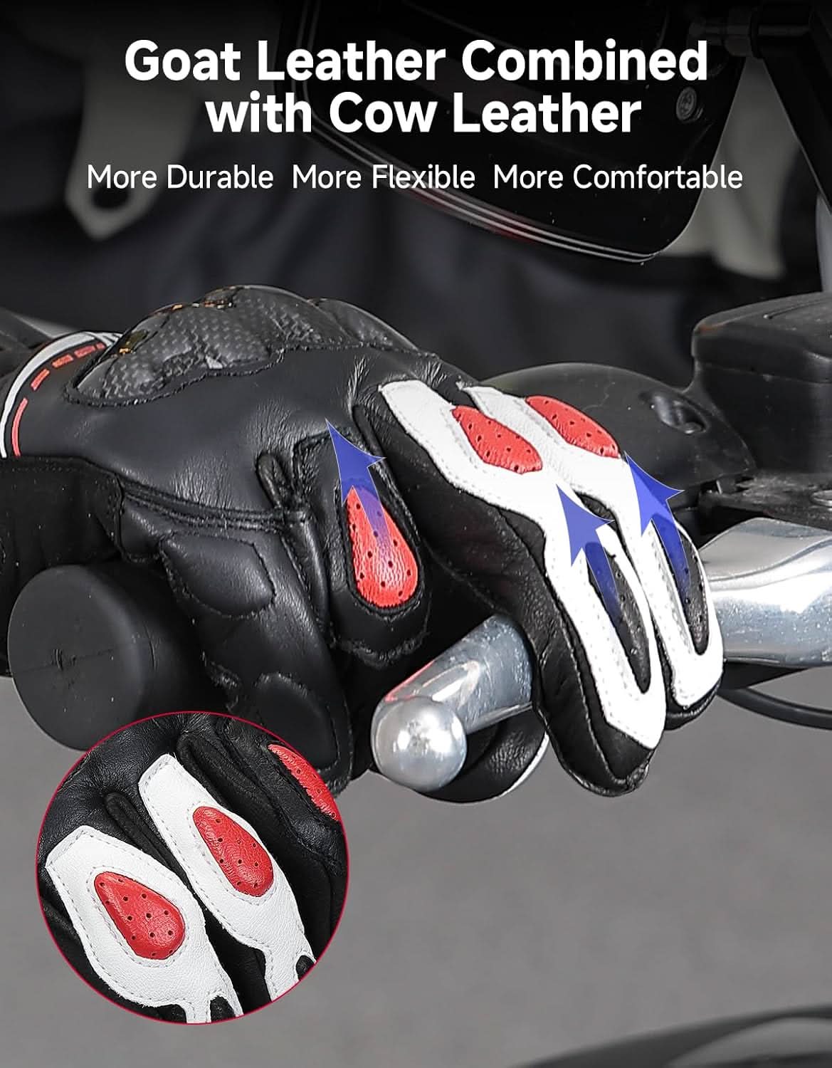 Leather Motorcycle Gloves for Men with Touchscreen