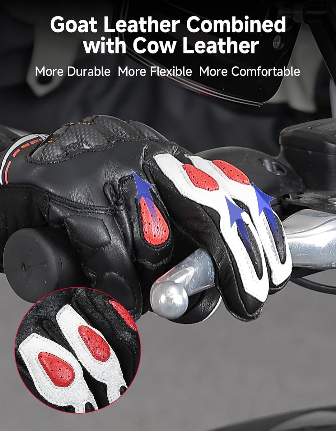 Leather Motorcycle Gloves for Men with Touchscreen
