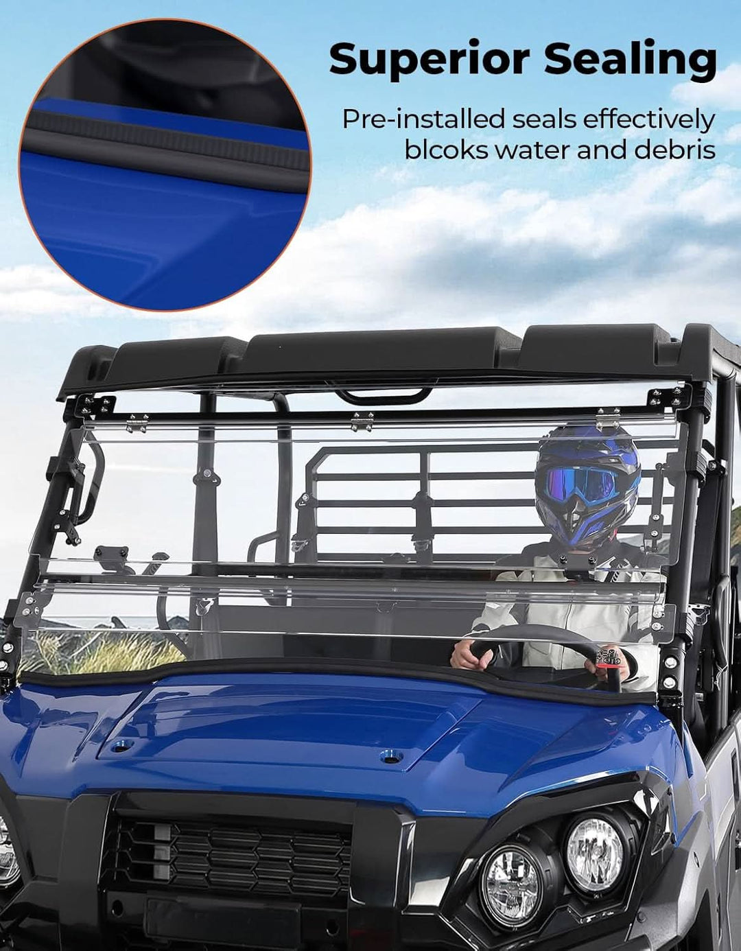 3-in-1 Flip Windshield For Kawasaki Mule Pro FXT - Kemimoto