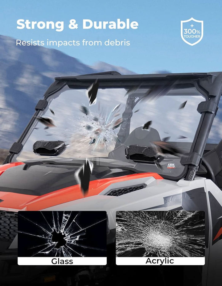 Vented Front Full Windshield for Polaris General 1000 / 4 1000 / XP 1000 / XP 4 1000 (2016-2026) - Kemimoto