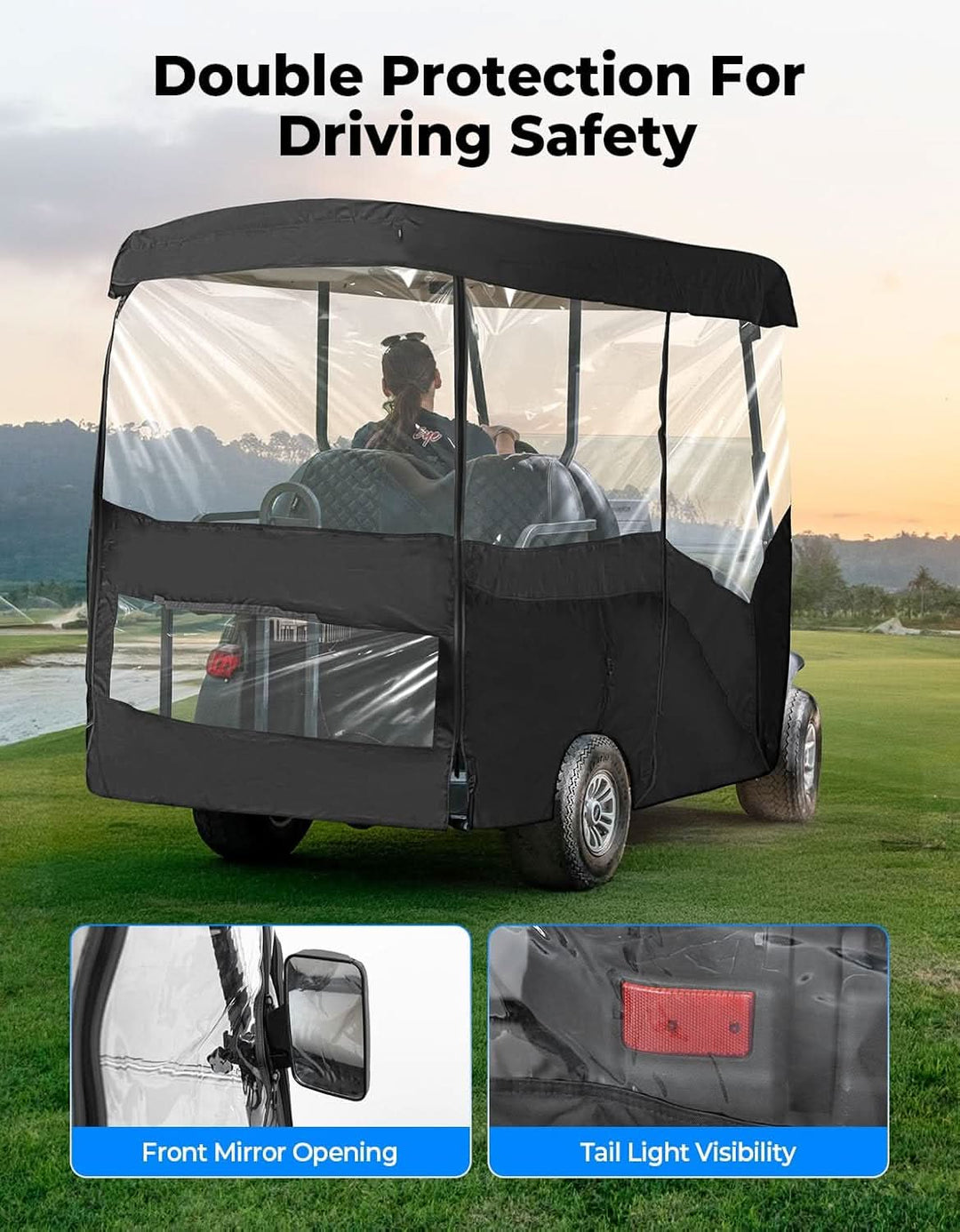 Waterproof Driving Enclosure with Clear PVC Windshield For Golf Cart - Kemimoto