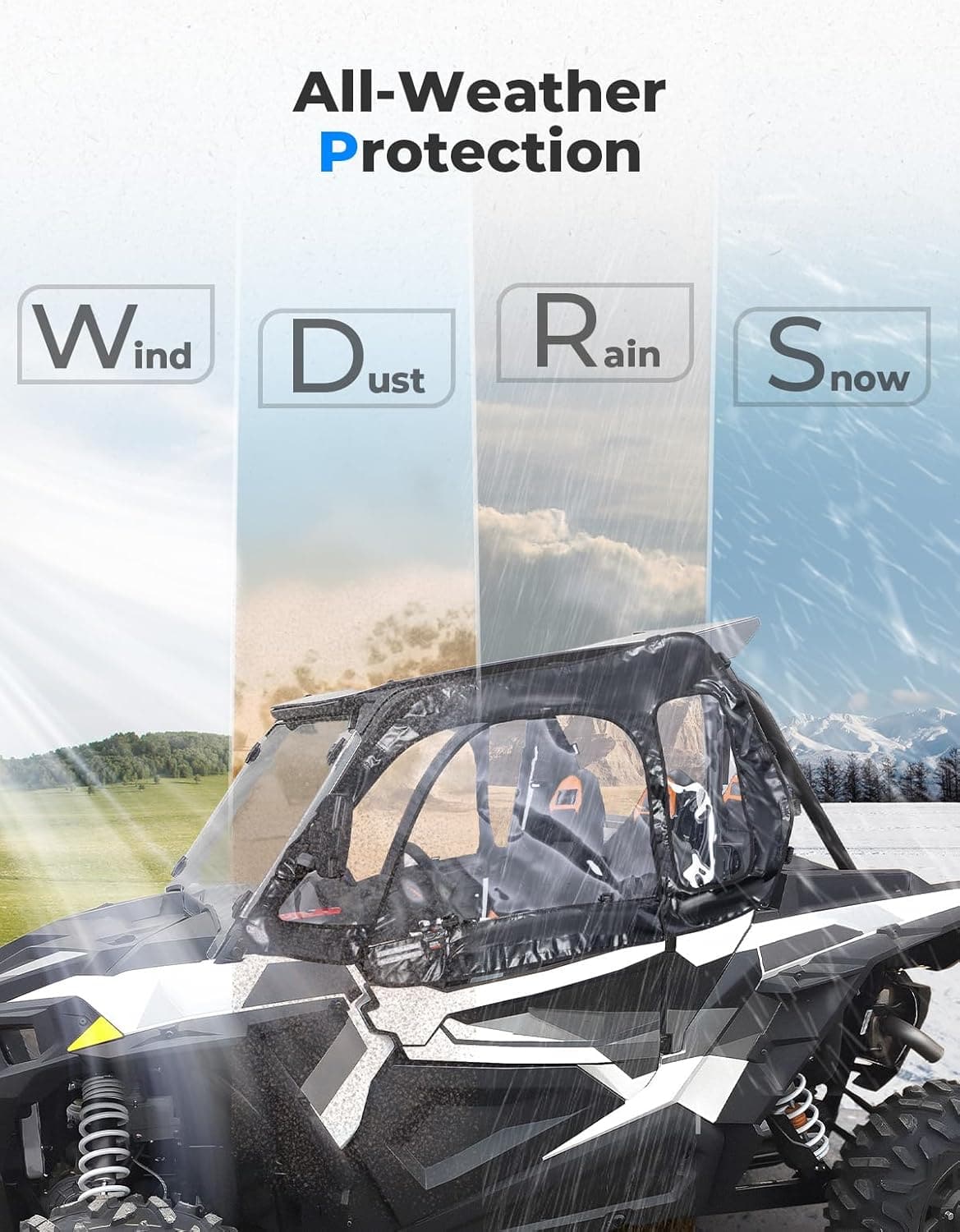 UTV Soft Upper Door Cab Enclosure Set for Polaris RZR XP 1000 / Turbo 2014-2023 - Kemimoto