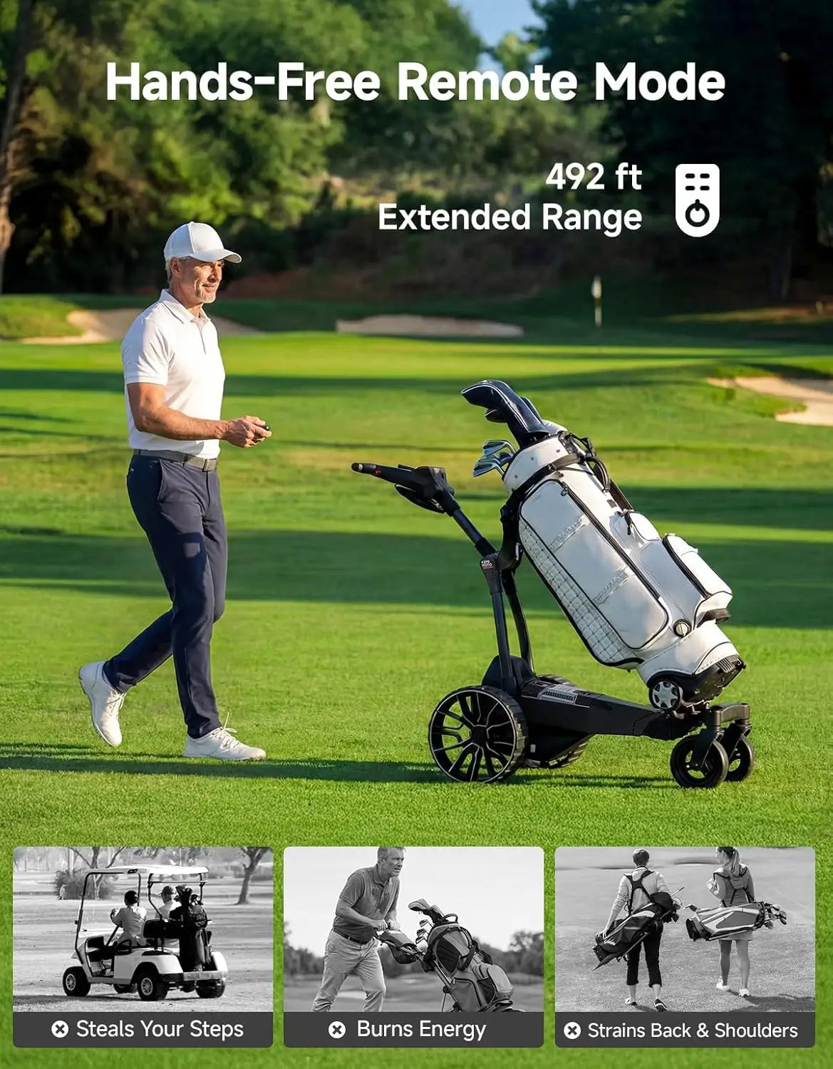 KEMIMOTO ApexR Electric Golf Push Cart with Remote Control, 36 Hole