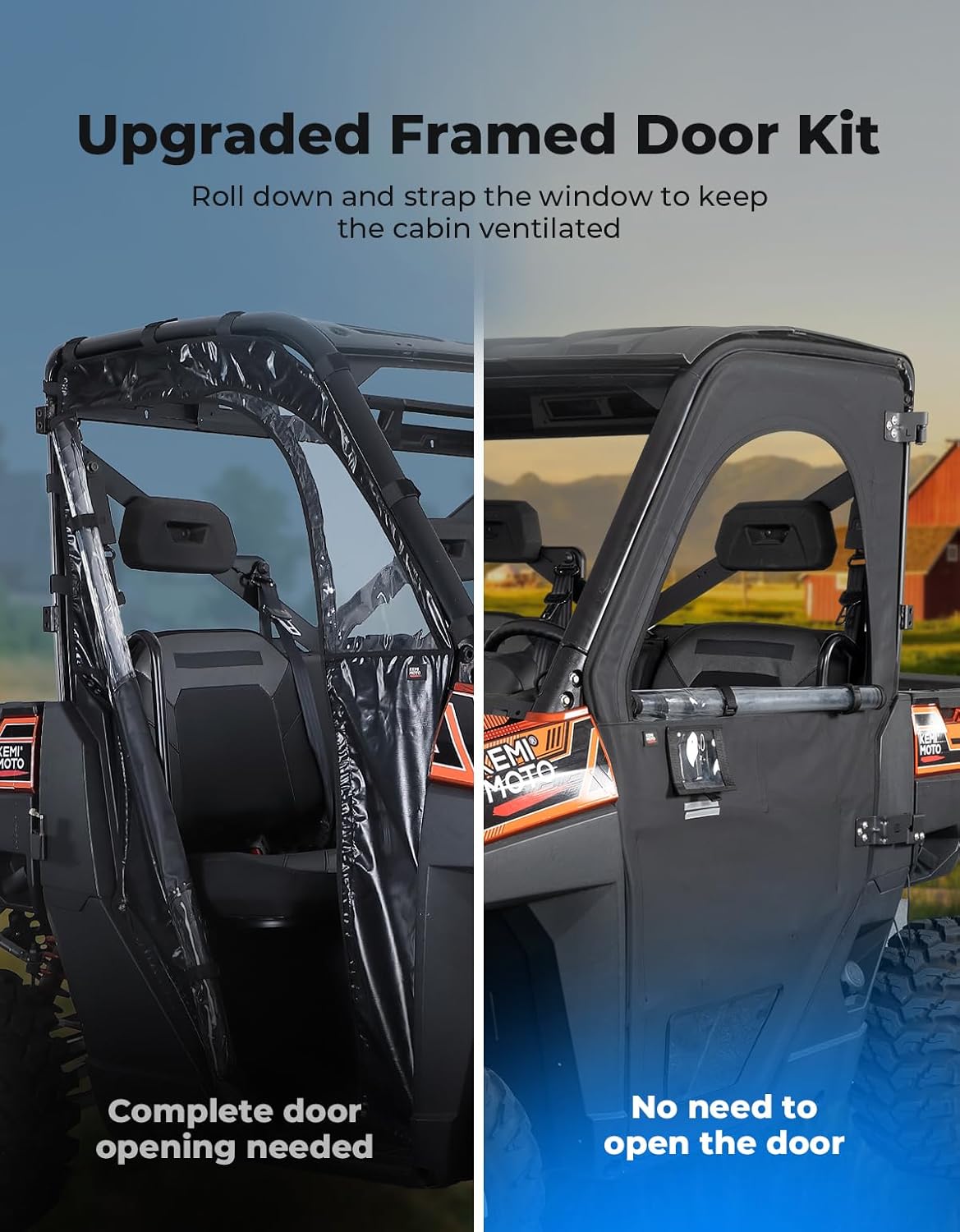 Upper Doors with Steel Frame for Polaris Ranger 1000/ XP 1000 2020-2025 - Kemimoto