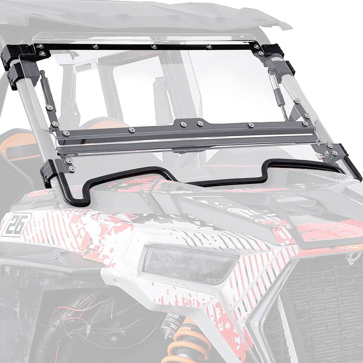3-in-1 Front Flip Windshield, Scratch-Resistant Clear Polycarbonate for Polaris RZR XP 1000/Turbo 2019-2023 - Kemimoto