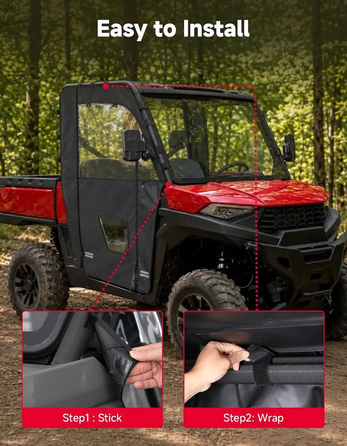 UTV Soft Cab Enclosure Doors with YKK Zipper for Polaris Ranger 570 Full Size / 800 XP