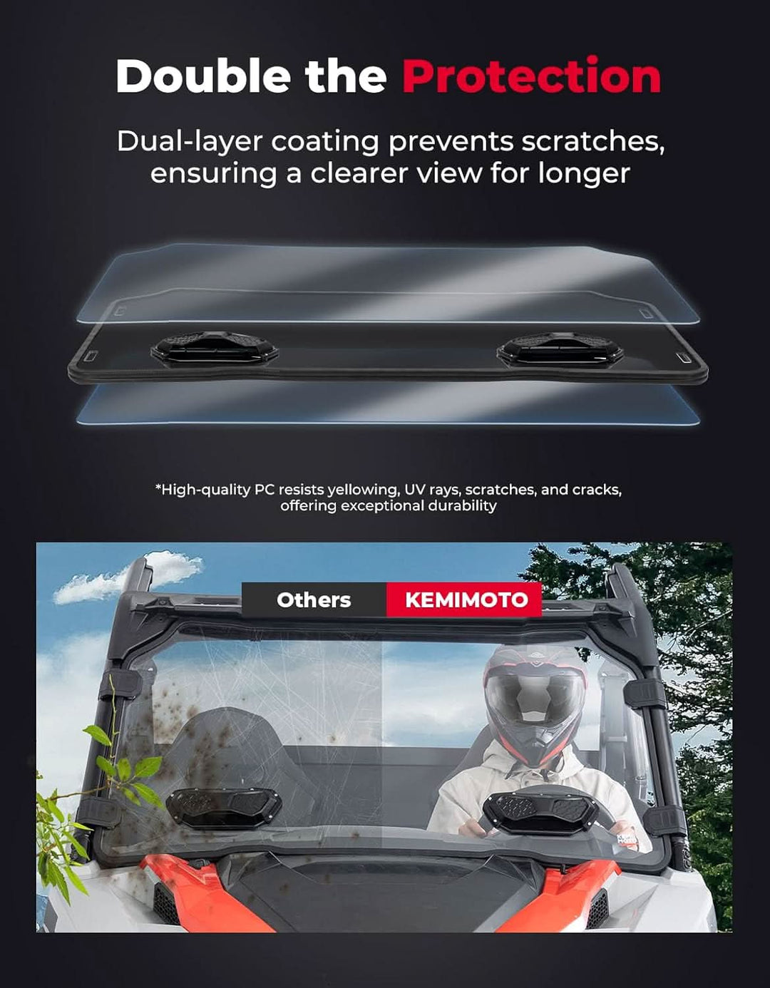 Vented Front Full Windshield for Polaris General 1000 / 4 1000 / XP 1000 / XP 4 1000 (2016-2026) - Kemimoto