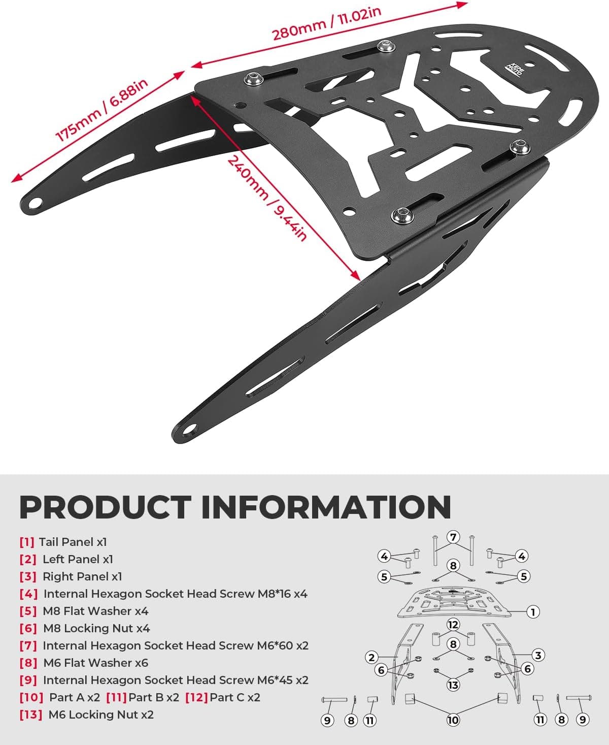 Rear Rack for KLX250S, KLX300 2009-2024, KLX300SM 2022 2023 - Kemimoto