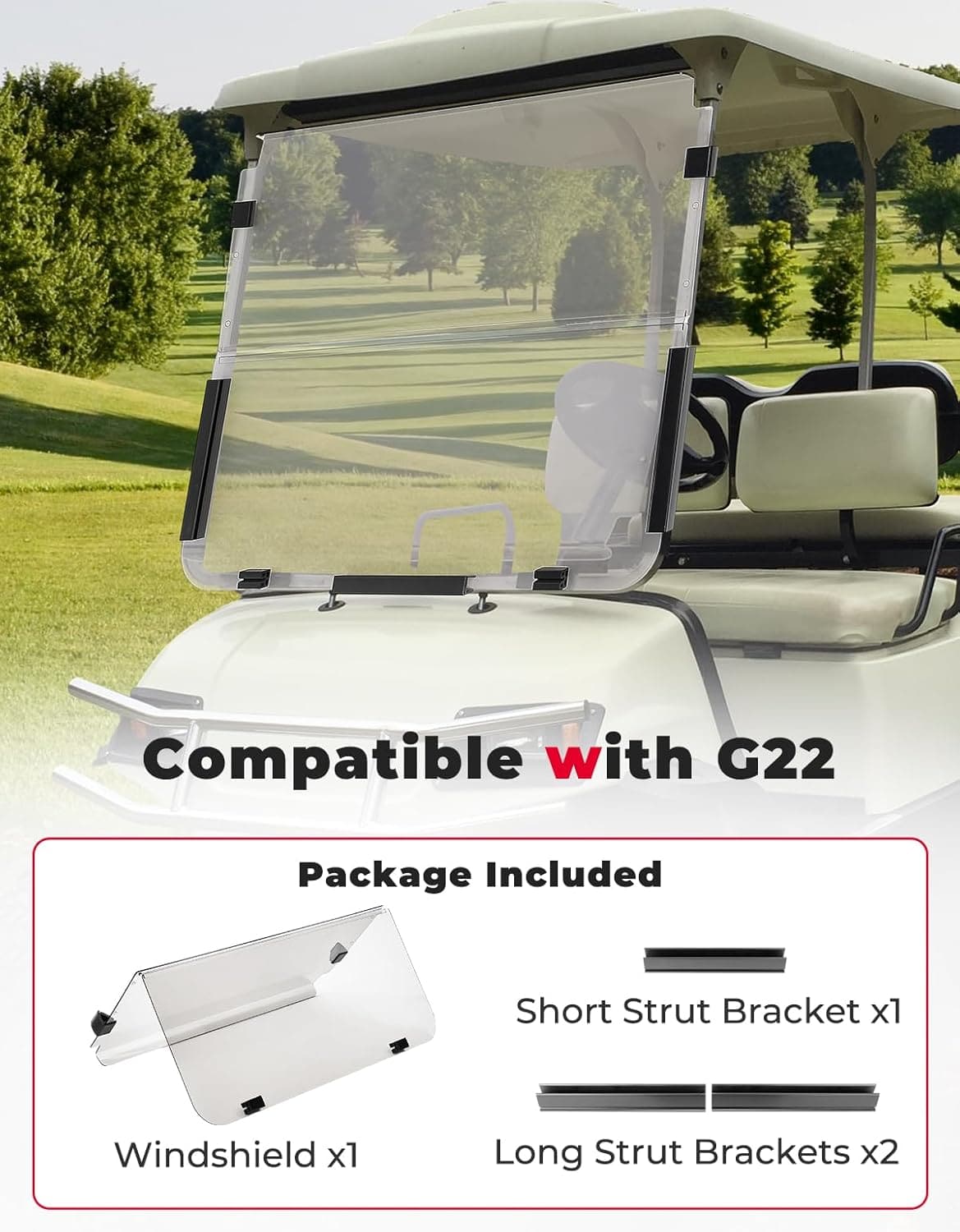 Foldable Golf Cart Windshield for G22 (2003-2006) Tinted - Kemimoto