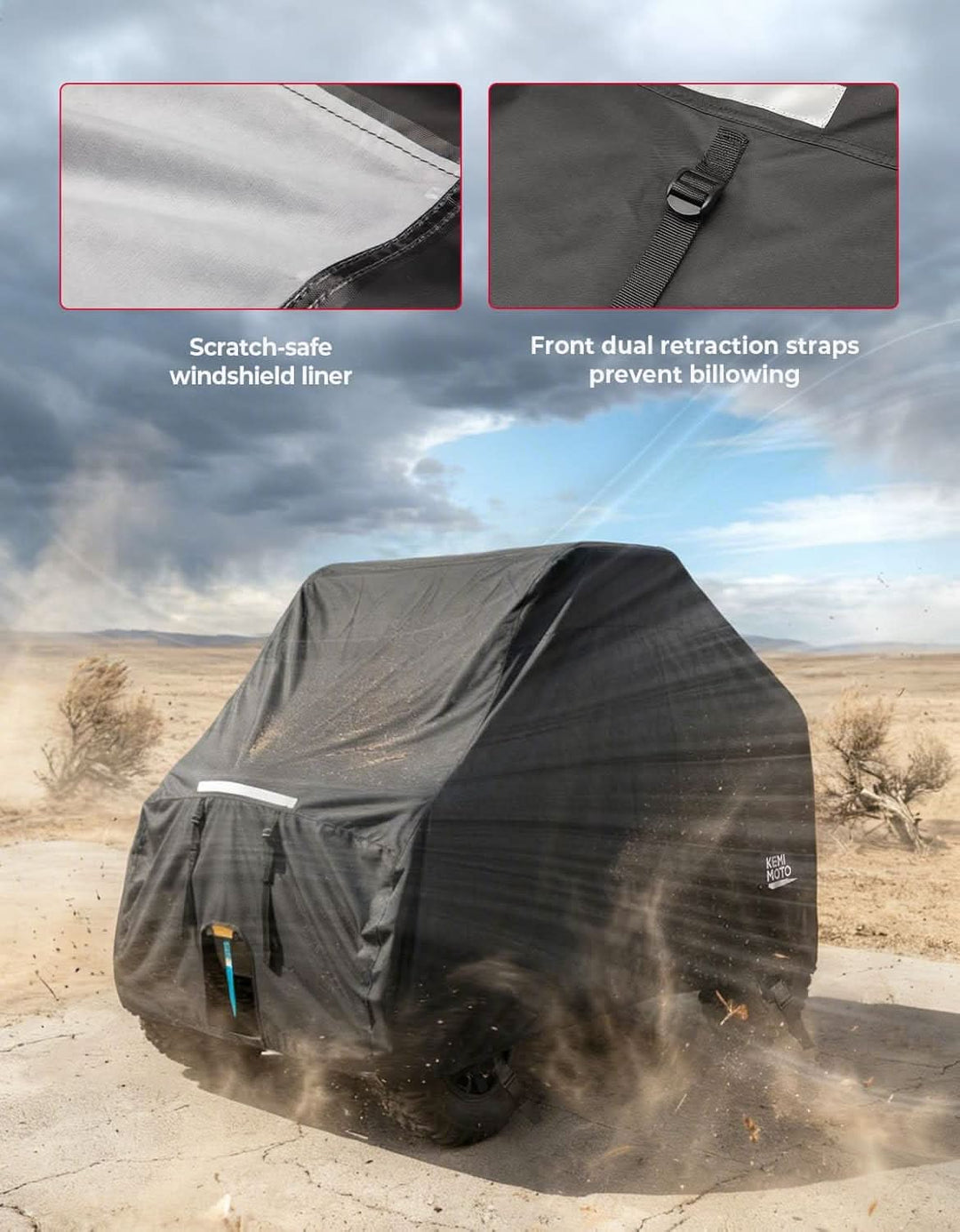 UTV 4-Seater Trailerable Cover for Can-Am Defender Maverick R Polaris RZR Ranger, 148" x 69" x 71" - Kemimoto