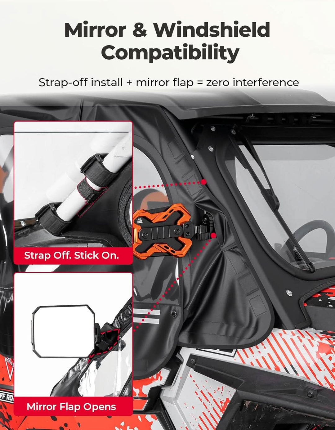 Upper Doors Cab Enclosure with 2 Dome Lights for Polaris RZR XP 4 1000 2014-2023 - Kemimoto