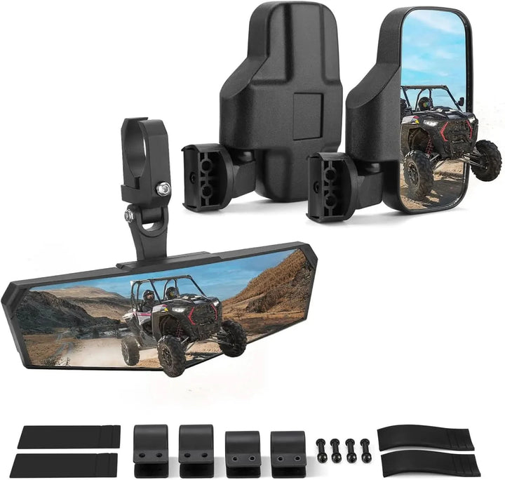 UTV Side Mirrors & Rear View Mirror Fits 1.6-2 inch Roll Cage For RZR /Maverick/Teryx/Mule/ Zforce /Pioneer