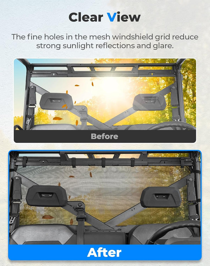 UTV Sunshade Soft Rear Window Net for Polaris Ranger 1000 XP/CREW 2017-2025 - Kemimoto