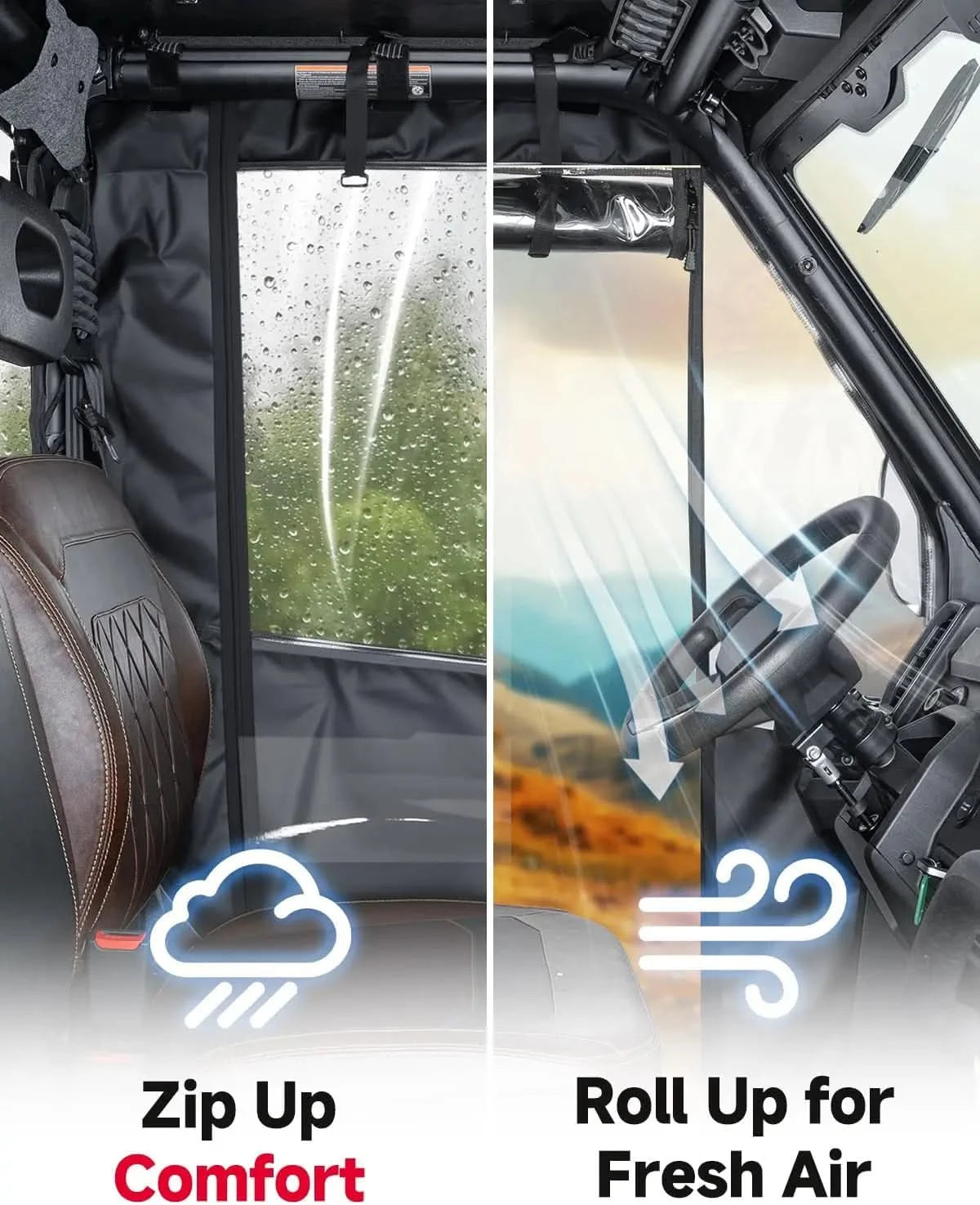 UTV Soft Cab Enclosure Doors with YKK Zipper, Tear-Resistant Water-Resistant for Polaris Ranger SP 570 2022-2026, 2 Door