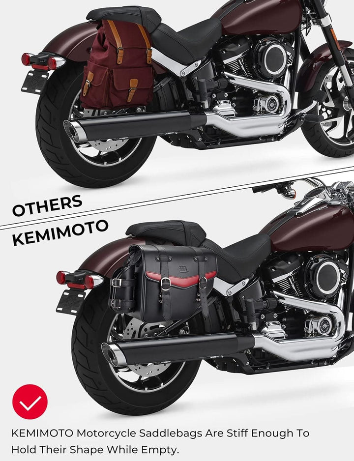 Leather Motorcycle Saddle bags for Softail Dyna Road King Universal - Kemimoto