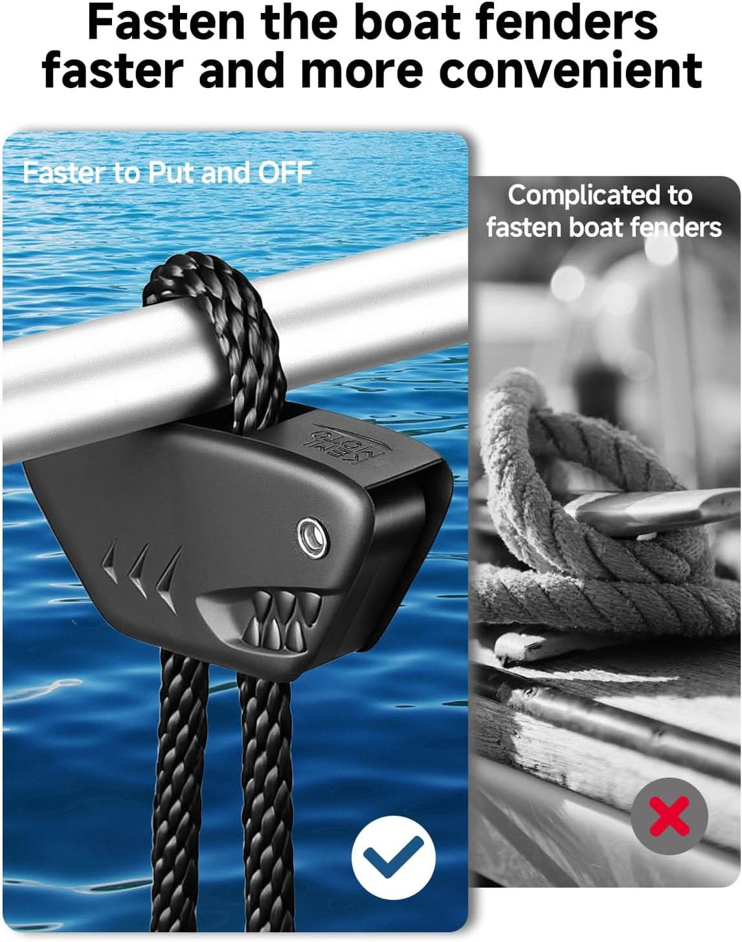 Shark-Shaped Boat Fender Clips for Quick Release Bumper Adjustment, 2/4-Pack - Kemimoto