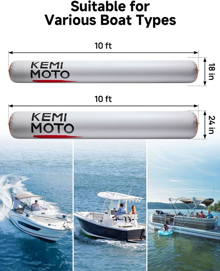 10FT Heavy Duty Boat Bumper for Docking Inflatable Fender for Pontoon, Fishing Boats, Yachts - Kemimoto