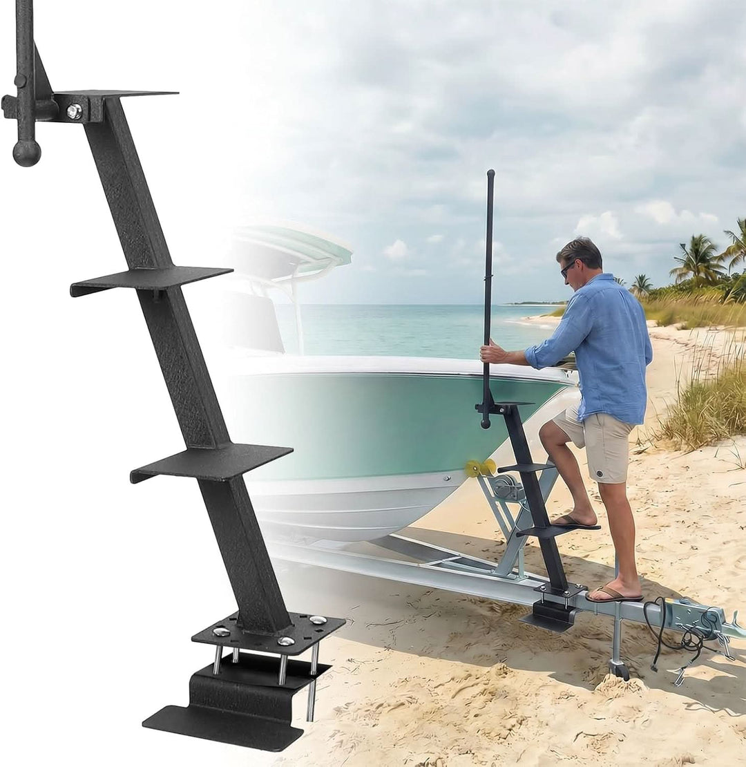 Boat Trailer 4-Step Boarding Ladder with Handrail for Bass Boat Pontoon and Aluminum Trailers - Kemimoto