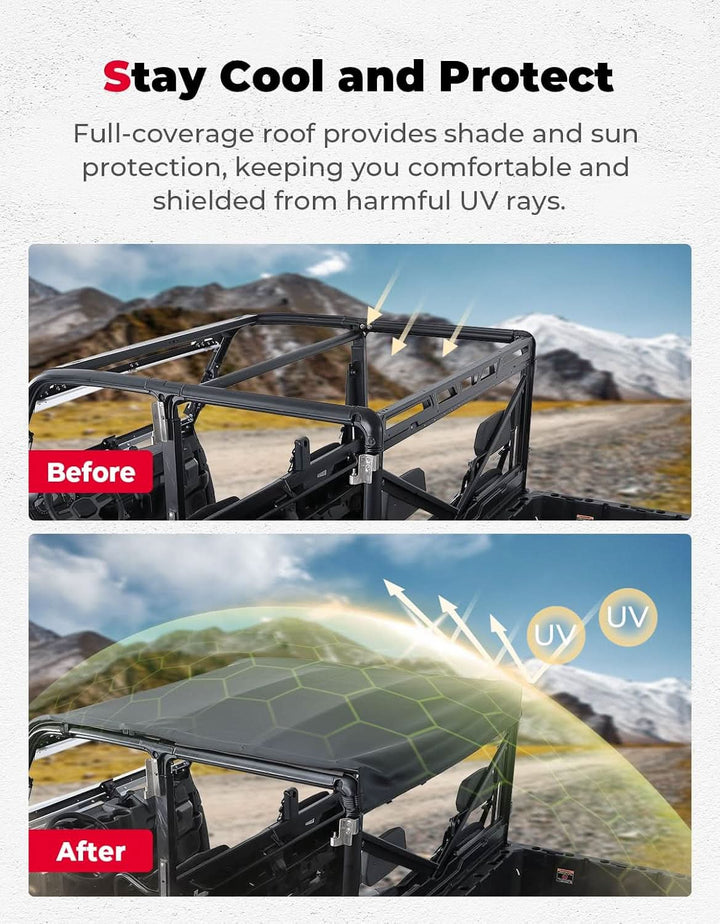 UTV Crew Roof Soft Top for Polaris Ranger Crew XP 1000/Crew 1000 2019-2026 - Kemimoto