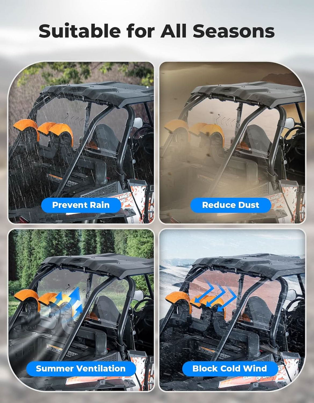 Clear Windshield with Vented Window for Polaris RZR XP 1000 & XP4 1000 (2014–2023) - Kemimoto