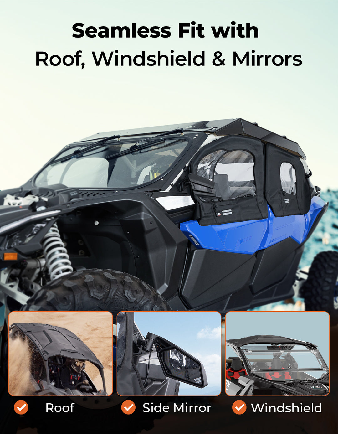 Soft Cab Enclosures with Metal Frame for Can-Am Maverick X3 MAX - Kemimoto