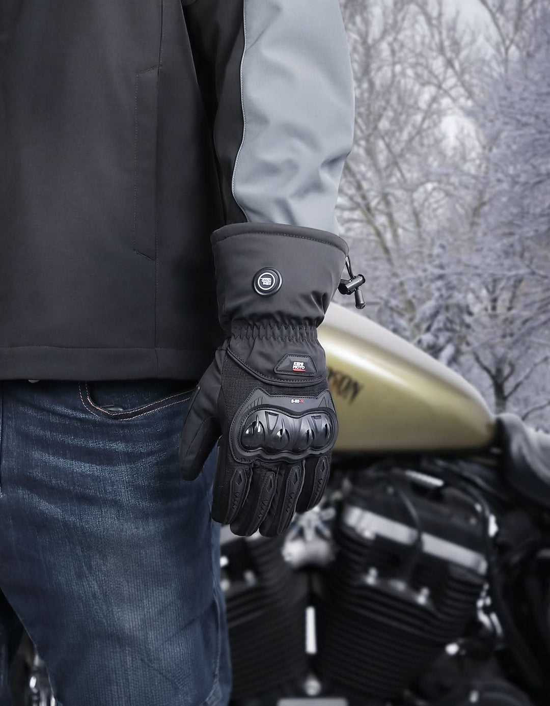 Heated Motorcycle Gloves Waterproof Windproof Touchscreen with Batteries - Kemimoto