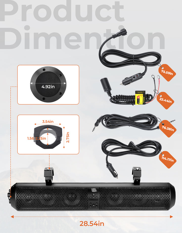 RGB UTV Soundbar, 28" SXS Speaker for Can Am Maverick X3/ RZR w/ 1.56"- 2.25" Roll Bar