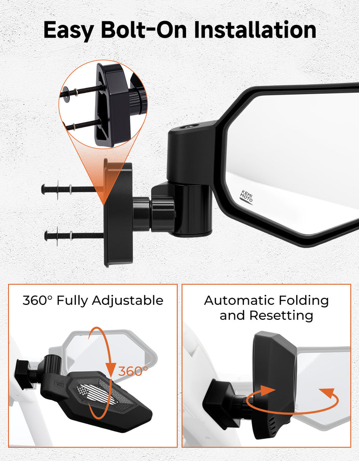 Side Mirrors with Spring-Back Auto Reset, Fit Can-Am Maverick X3 / MAX US Flag Pattern - Kemimoto