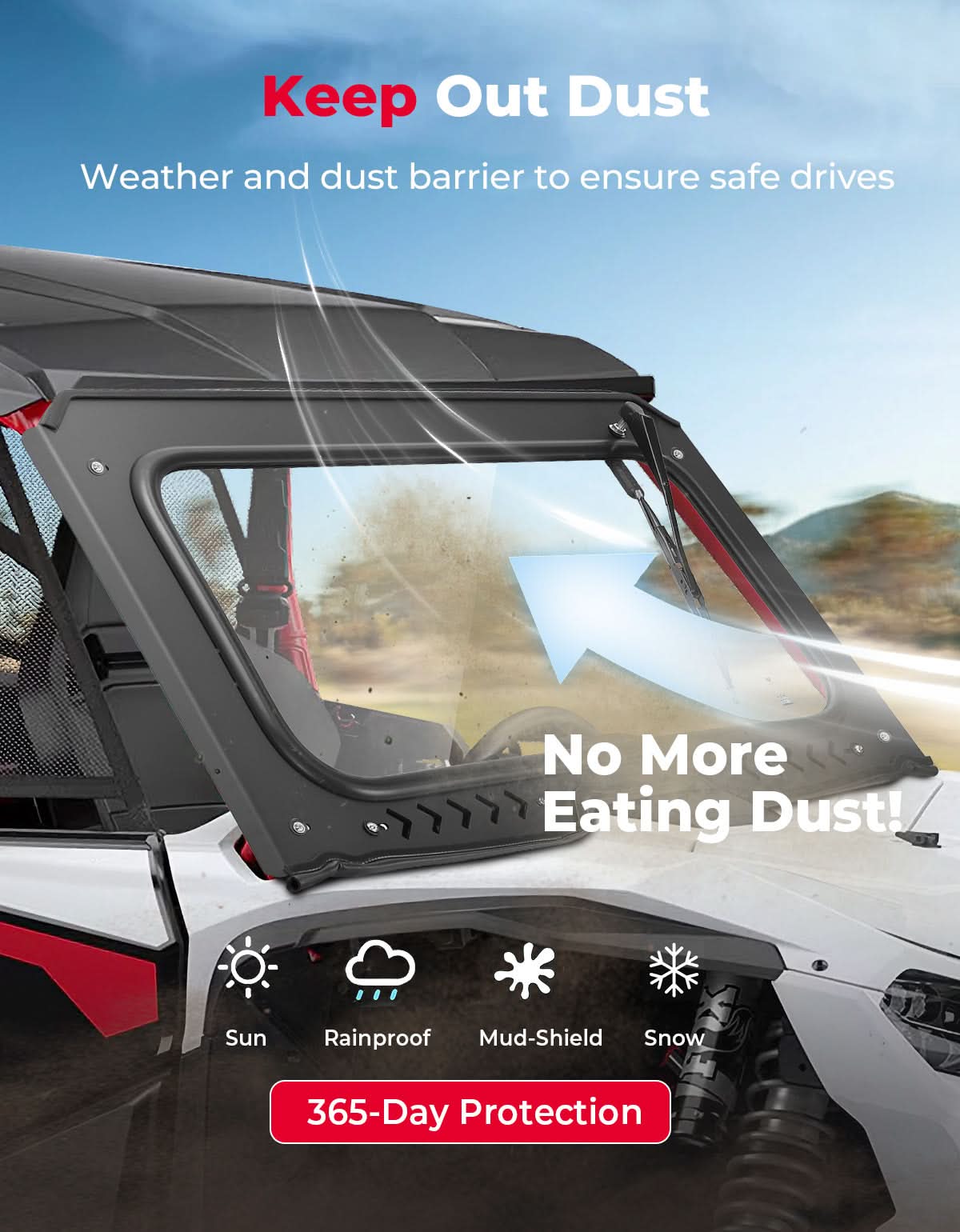 8MM Glass Windshield with Wiper for Honda Talon 1000 - Kemimoto