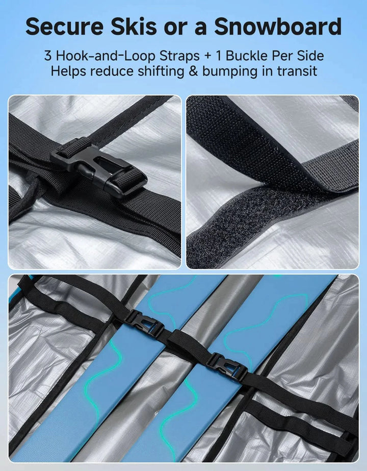 Padded Ski Bag with Wheels For Skis and Snowboards, Boot Bag Combo