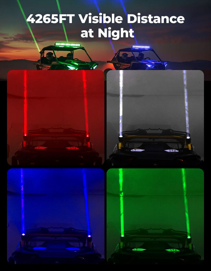 Whipless LED Chase Lights – 9 Flash Modes, Fits 1.5''–2'' Roll Cages – Compatible with RZR, Maverick X3, Defender, CFMoto - Kemimoto