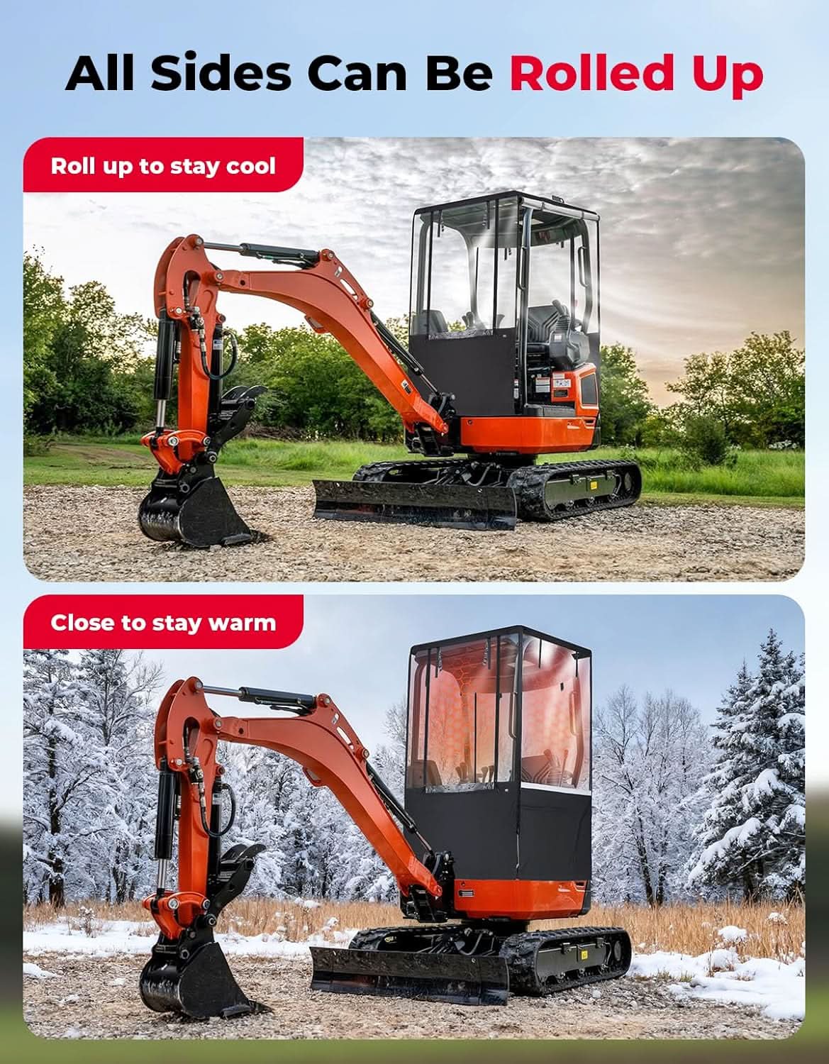 Mini Excavator Cover 600D Oxford Fabric for Bobcat E20 & Kubota U17 (1760-3530 lbs) - Kemimoto